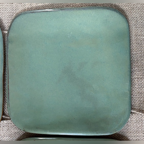 Sage Celadon Green Square Salad Plate Set Signed Art Pottery Cottage Goblin Core - Picture 3 of 9
